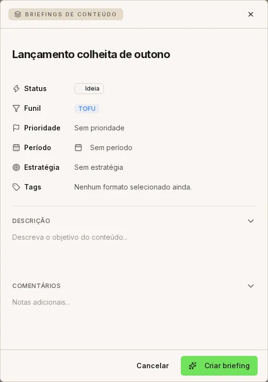 Formulário de novo briefing