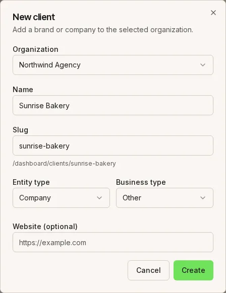 New client form